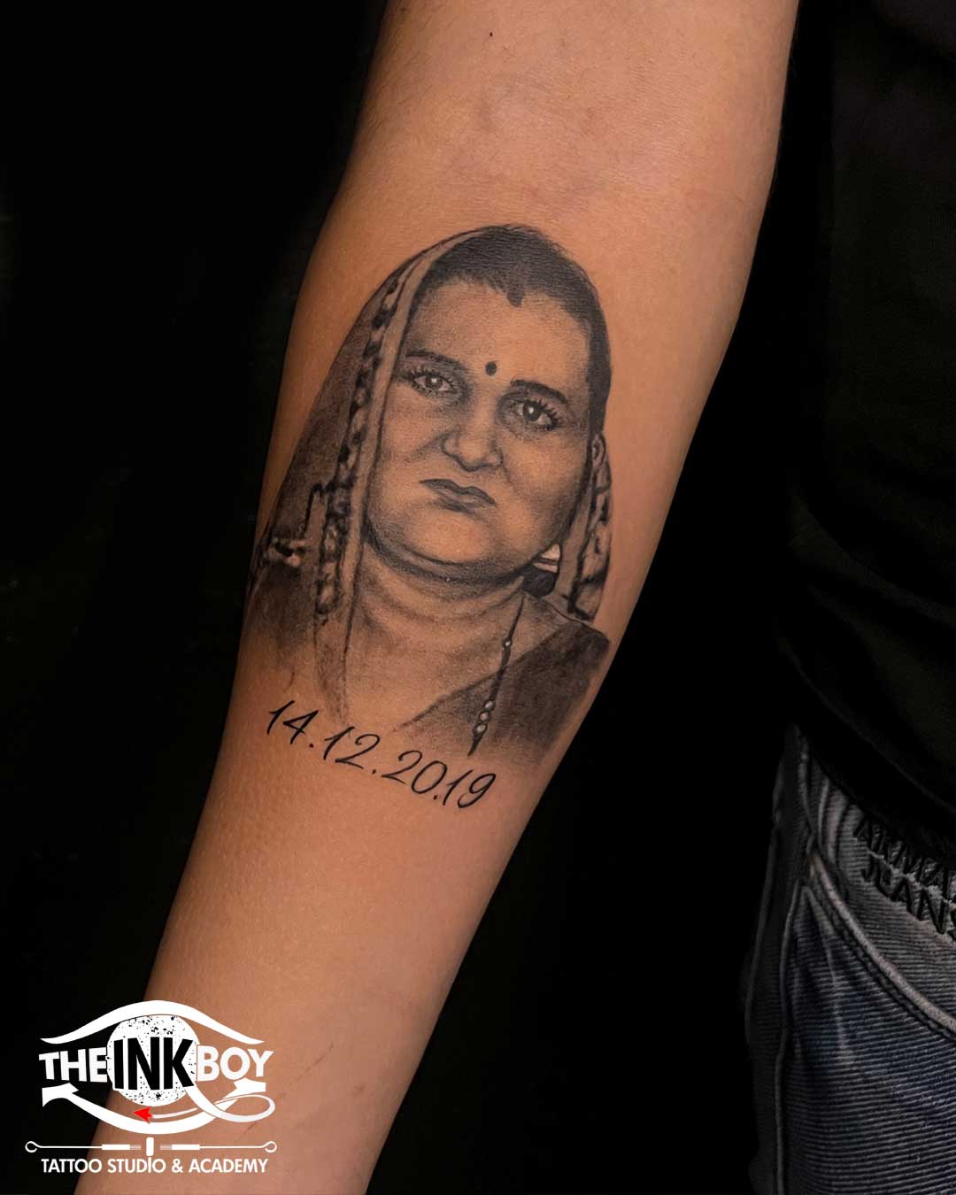 Realistic Portrait Tattoo on Woman's Arm